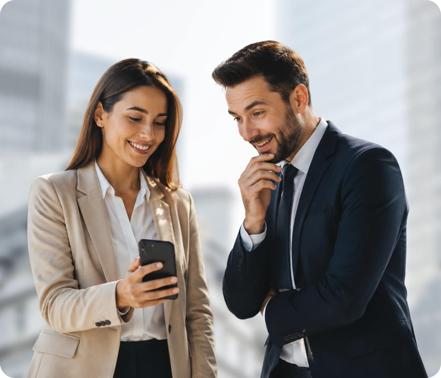 Two colleagues sharing a digital business card by QR