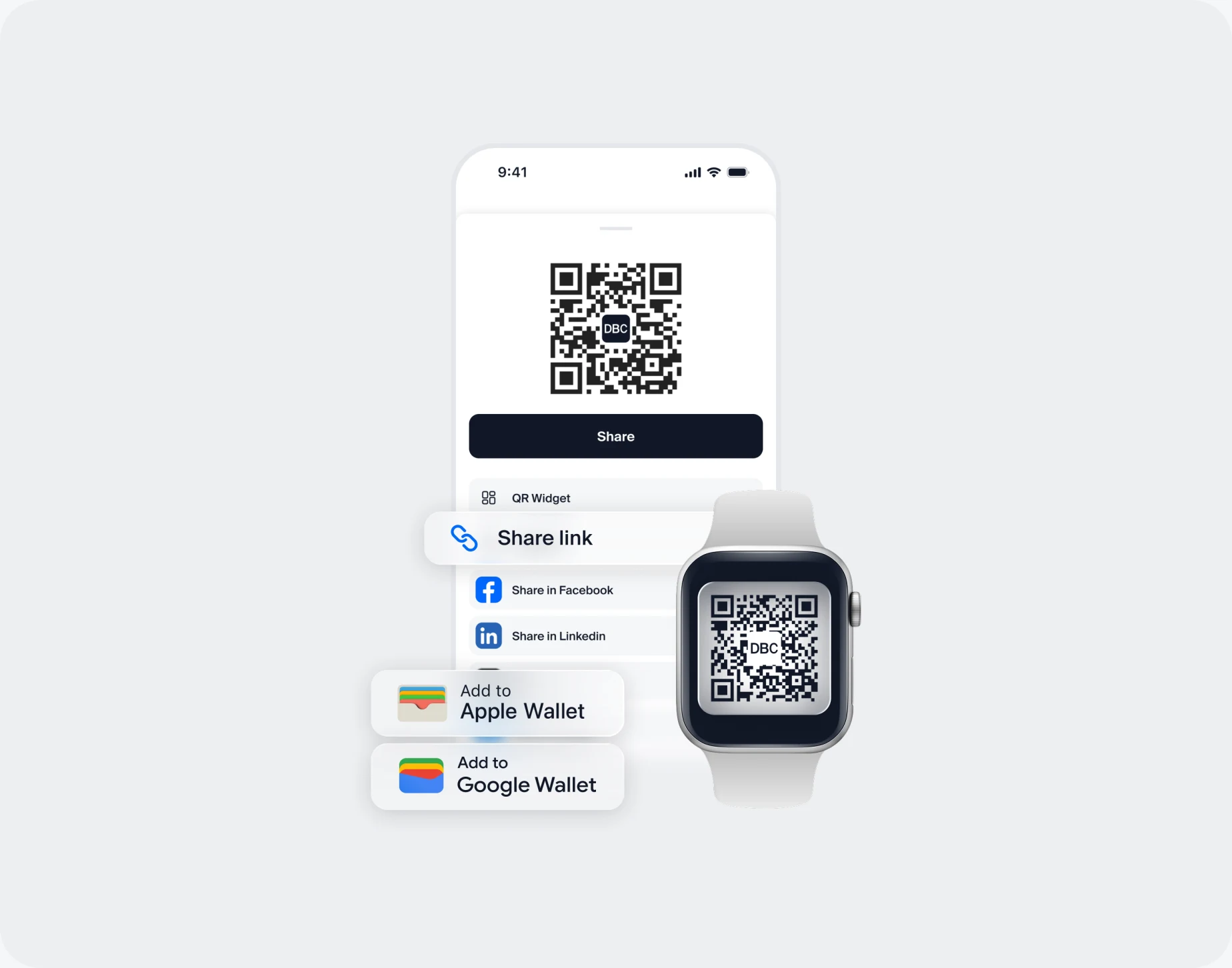 Share it by link, QR code or wallet